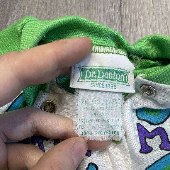 Dr. Denton Vintage One Piece Sleeper Pajamas Dinosaur Little Monster Size S 0-13 - Picture 7 of 13